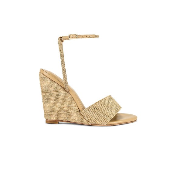 RAYE Bikini Wedge in Natural platform strappy sandal heel like new tan beige - Picture 1 of 9